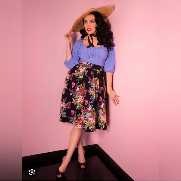 Vixen by Micheline Pitt Black Floral Swing Skirt - Picture 3 of 4